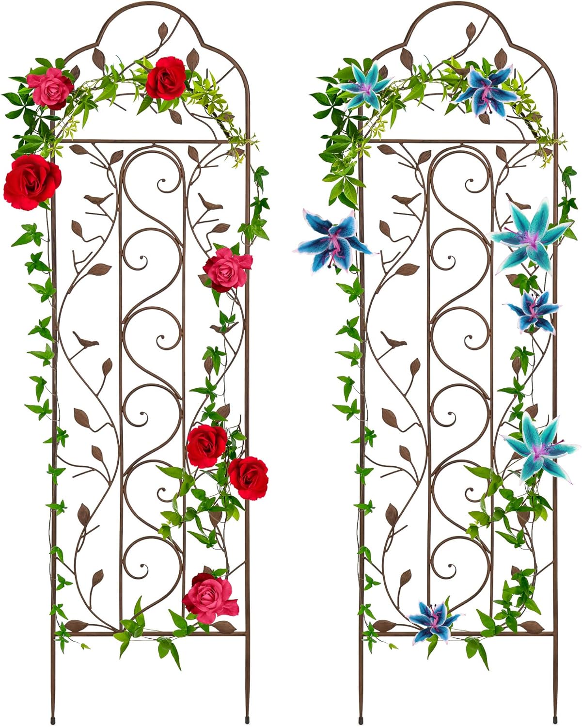 Best Choice Products 60x15in Iron Garden Trellis, Arched Outdoor Decoration w/Branches, Birds for Lawn, Garden, Backyard, Climbing Plants - Bronze