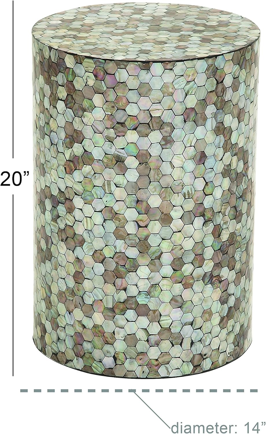 Deco 79 Mother of Pearl Shell Geometric Handmade Side End Accent Table Mosaic End Table, Side Table 14" x 14" x 20", Multi Colored