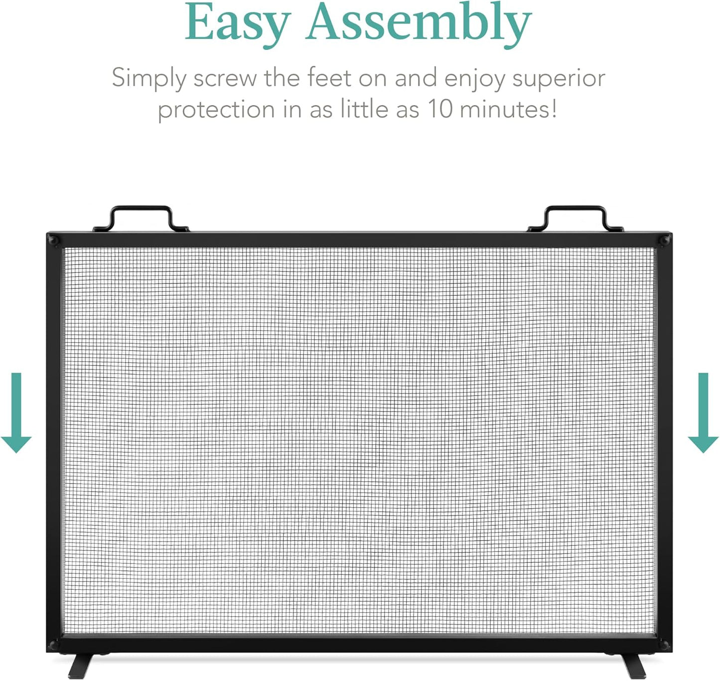 Best Choice Products 38x27in Single Panel Fireplace Screen Handcrafted Steel Mesh Spark Guard for Living Room, Bedroom Décor w/Handles - Black