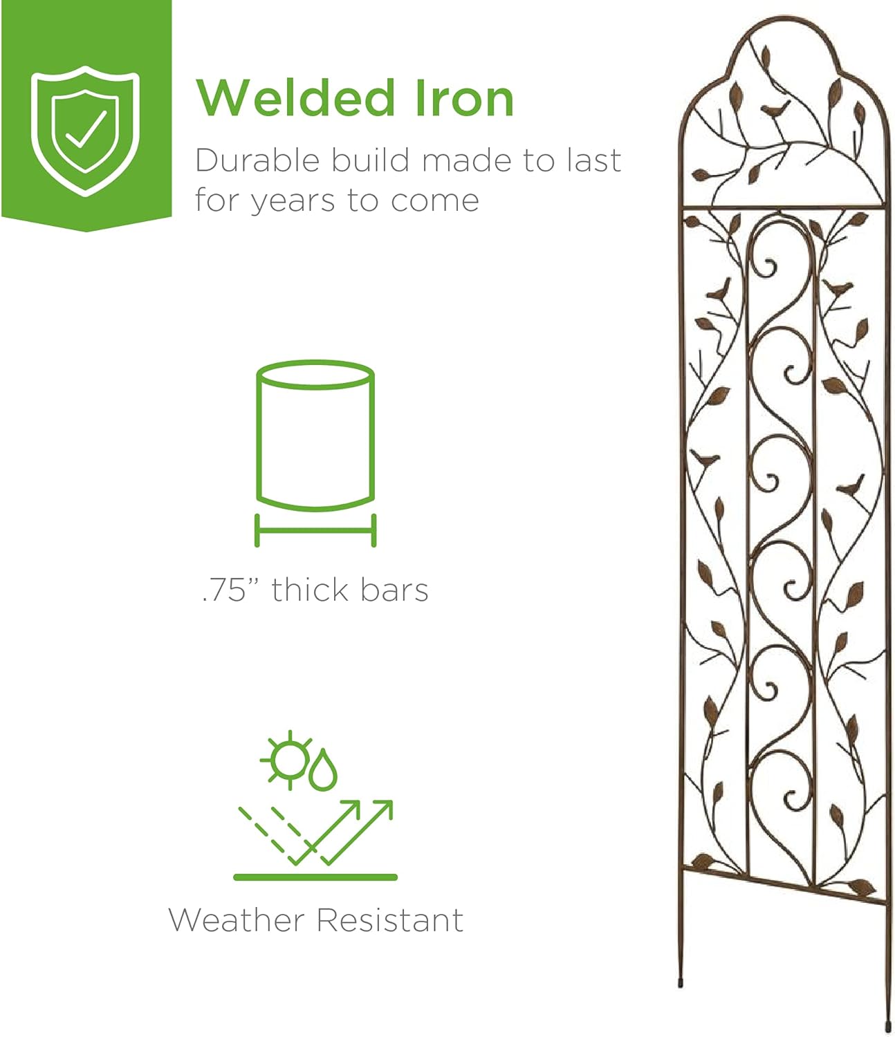 Best Choice Products 60x15in Iron Garden Trellis, Arched Outdoor Decoration w/Branches, Birds for Lawn, Garden, Backyard, Climbing Plants - Bronze