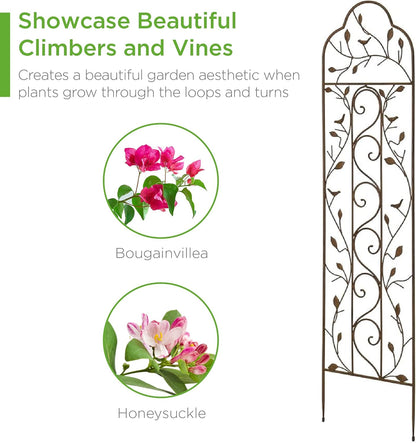 Best Choice Products 60x15in Iron Garden Trellis, Arched Outdoor Decoration w/Branches, Birds for Lawn, Garden, Backyard, Climbing Plants - Bronze