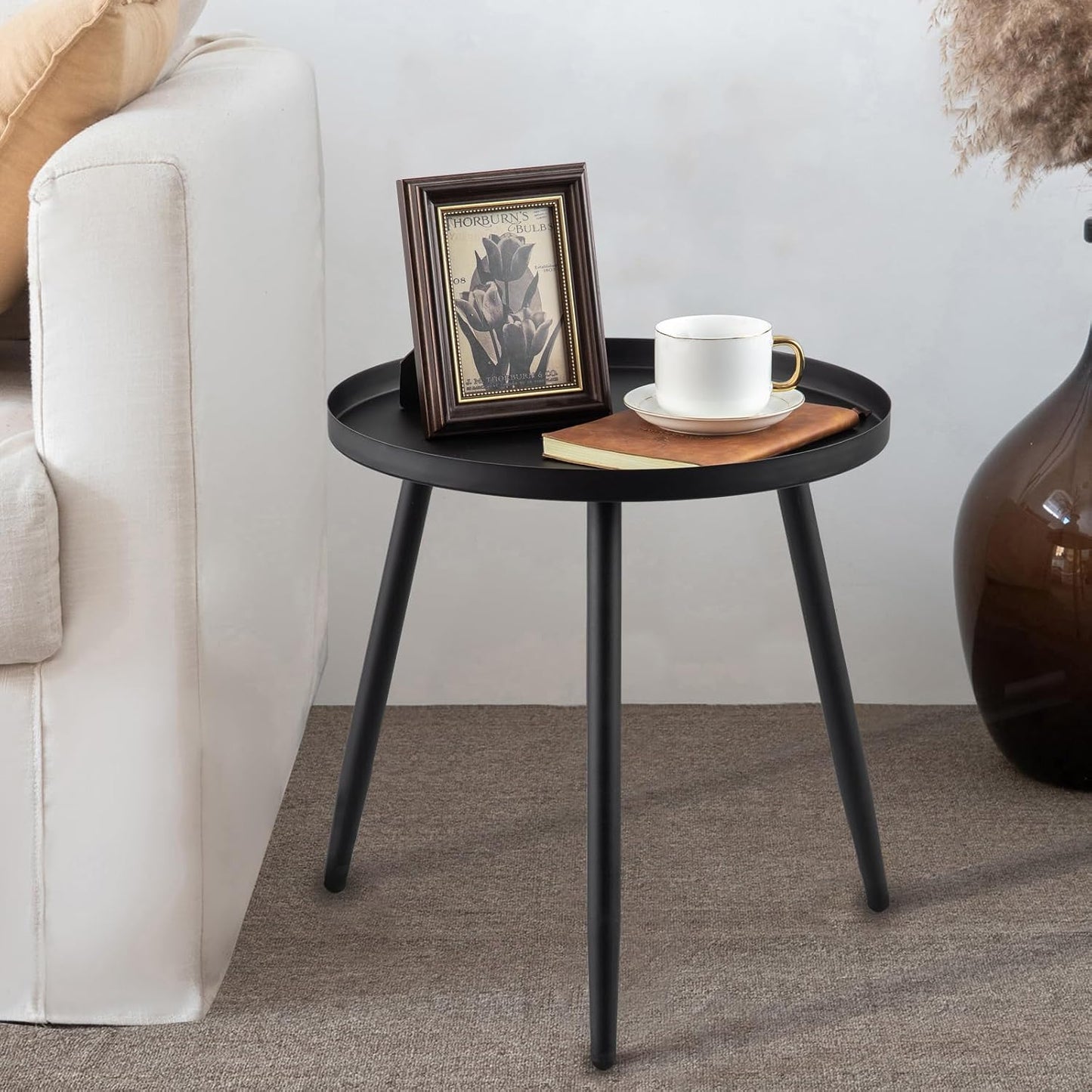 AOJEZOR Side Table: End Table for Any Room - Small Side Tables for Small Spaces All Matte Black with 3 Legged