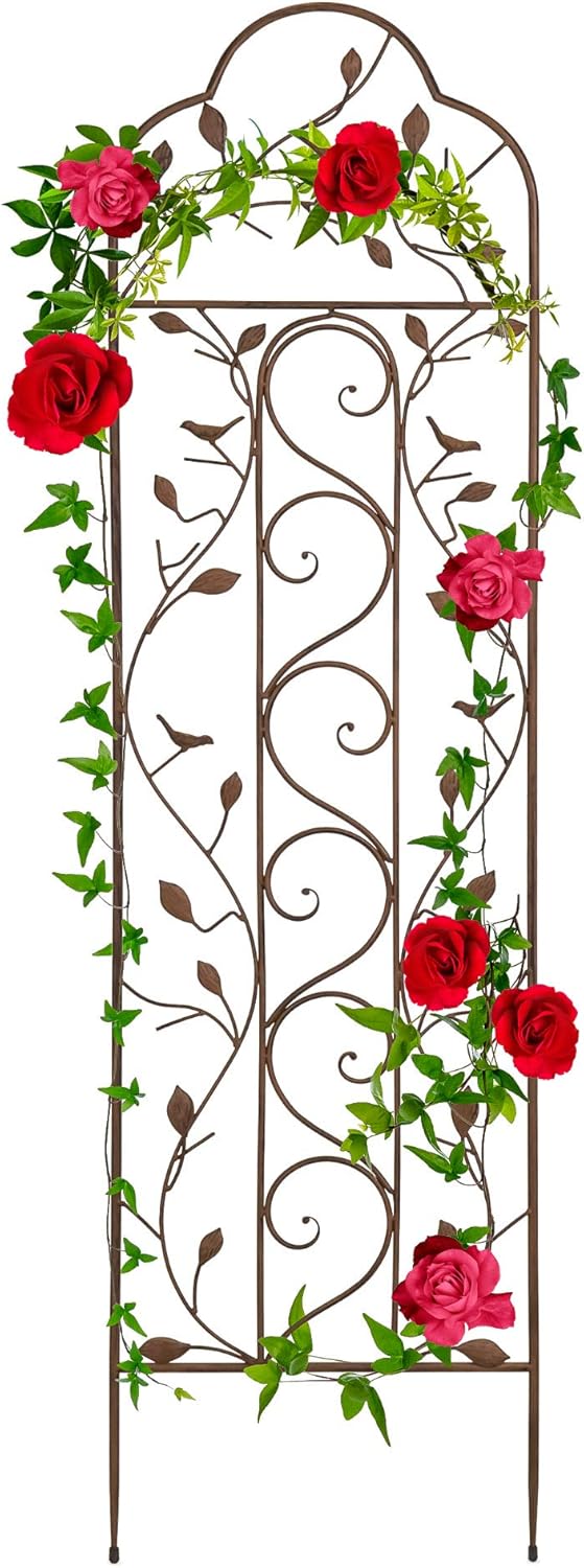 Best Choice Products 60x15in Iron Garden Trellis, Arched Outdoor Decoration w/Branches, Birds for Lawn, Garden, Backyard, Climbing Plants - Bronze
