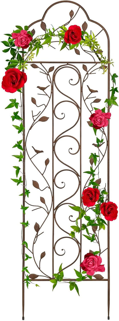 Best Choice Products 60x15in Iron Garden Trellis, Arched Outdoor Decoration w/Branches, Birds for Lawn, Garden, Backyard, Climbing Plants - Bronze