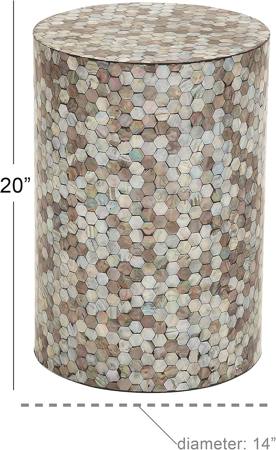 Deco 79 Mother of Pearl Shell Geometric Handmade Side End Accent Table Mosaic End Table, Side Table 14" x 14" x 20", Multi Colored