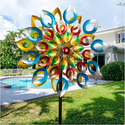 91 inch Wind Spinners Outdoor - Extra Large Outdoor Metal Wind Sculptures Spinners with Stake, Windmills for The Yard Garden, Yard Art Garden Lawn Decor - Blue (27" W x 91" H)