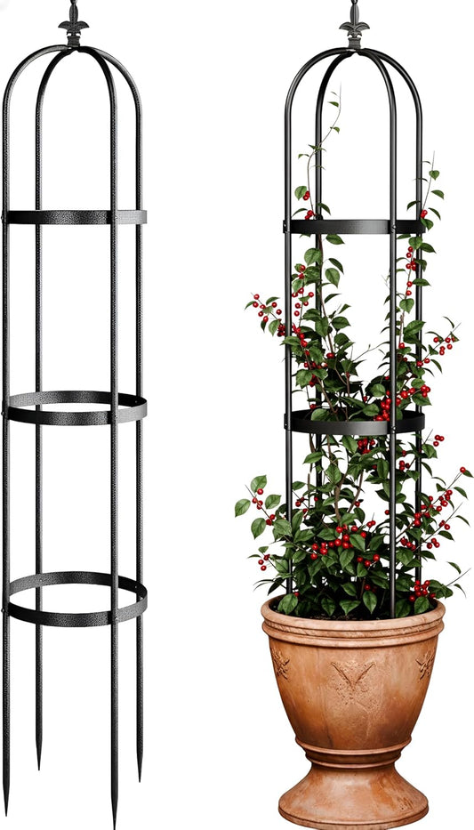 Idzo Trellis for Climbing Plants Outdoor, Garden Trellis Steel, Obelisk Design Stone Coated, 72 in Upgrade 2025, Vertical Support for Climbing Plants, Decorative for Outdoor & Indoor Use