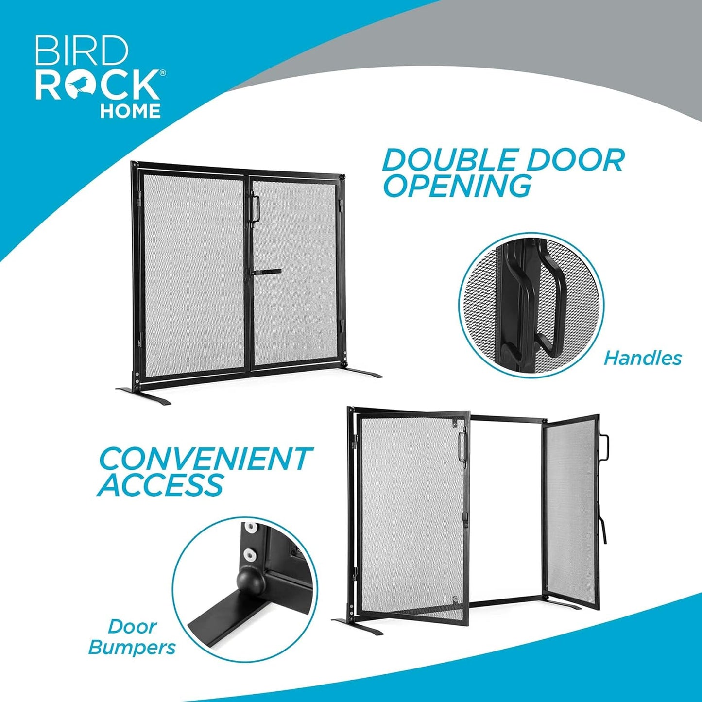 BIRDROCK HOME Fireplace Screen with Double Doors - Heavy Duty Iron Mesh, Welded for Durability, Elegant & Secure Fireplace Cover, Easy Assembly - 40 x 33 in, Black