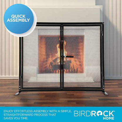 BIRDROCK HOME Fireplace Screen with Double Doors - Heavy Duty Iron Mesh, Welded for Durability, Elegant & Secure Fireplace Cover, Easy Assembly - 40 x 33 in, Black