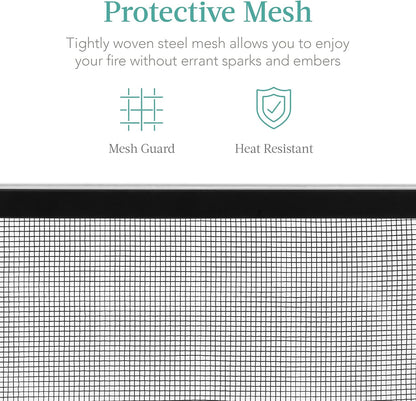 Best Choice Products 38x27in Single Panel Fireplace Screen Handcrafted Steel Mesh Spark Guard for Living Room, Bedroom Décor w/Handles - Black