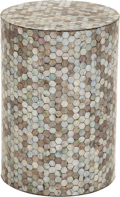 Deco 79 Mother of Pearl Shell Geometric Handmade Side End Accent Table Mosaic End Table, Side Table 14" x 14" x 20", Multi Colored