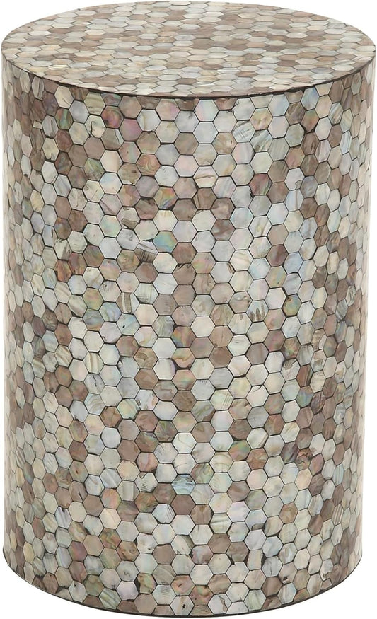 Deco 79 Mother of Pearl Shell Geometric Handmade Side End Accent Table Mosaic End Table, Side Table 14" x 14" x 20", Multi Colored