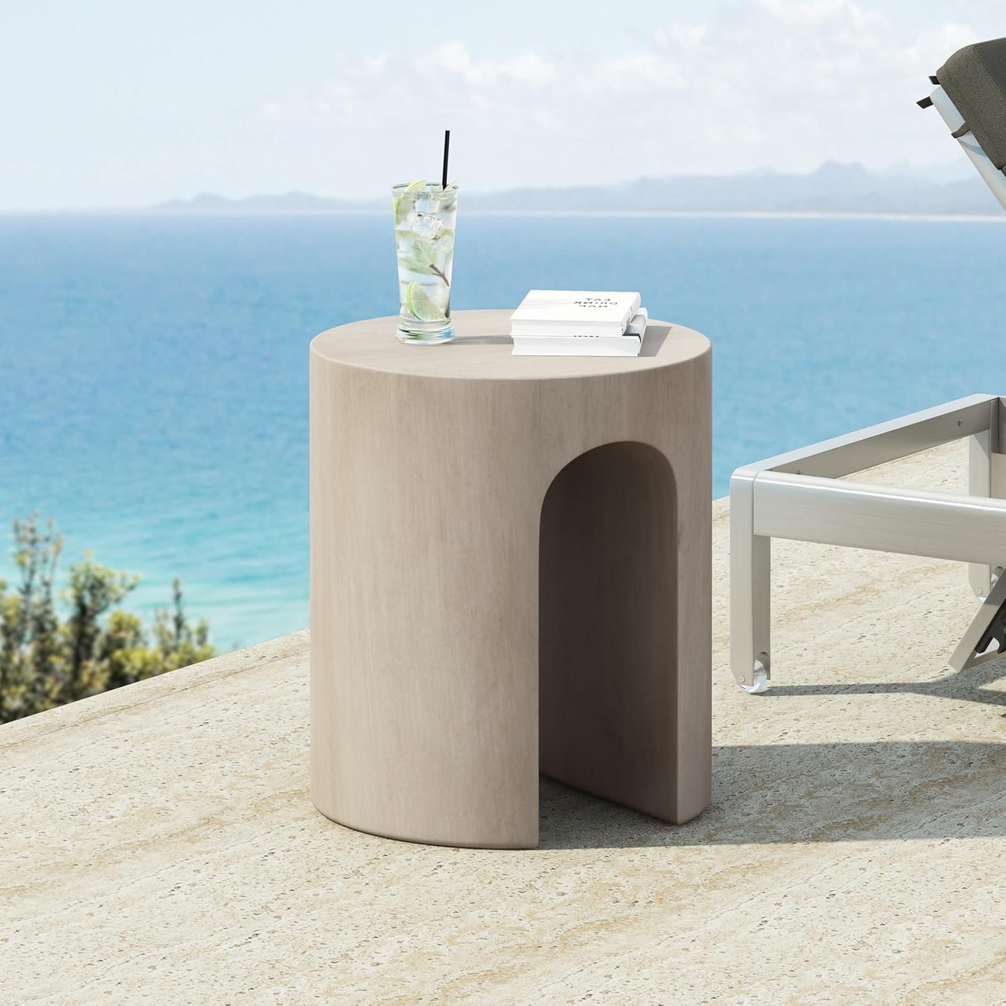 Christopher Knight Home Dila Patio Side Table, Lightweight Concrete End Table, Small Coffee Table, Garden Stool, Decorative Accent Table, Round Table Top, Side Table for Poolside Balcony, Travertine