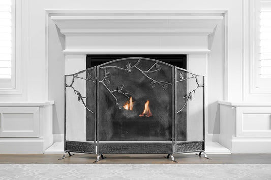 Barton 53x36 Fireplace Screen w/Tree Branches 3 Panel Fire Door Freestanding Cover Decorative Spark Guard Gate Grate, Black