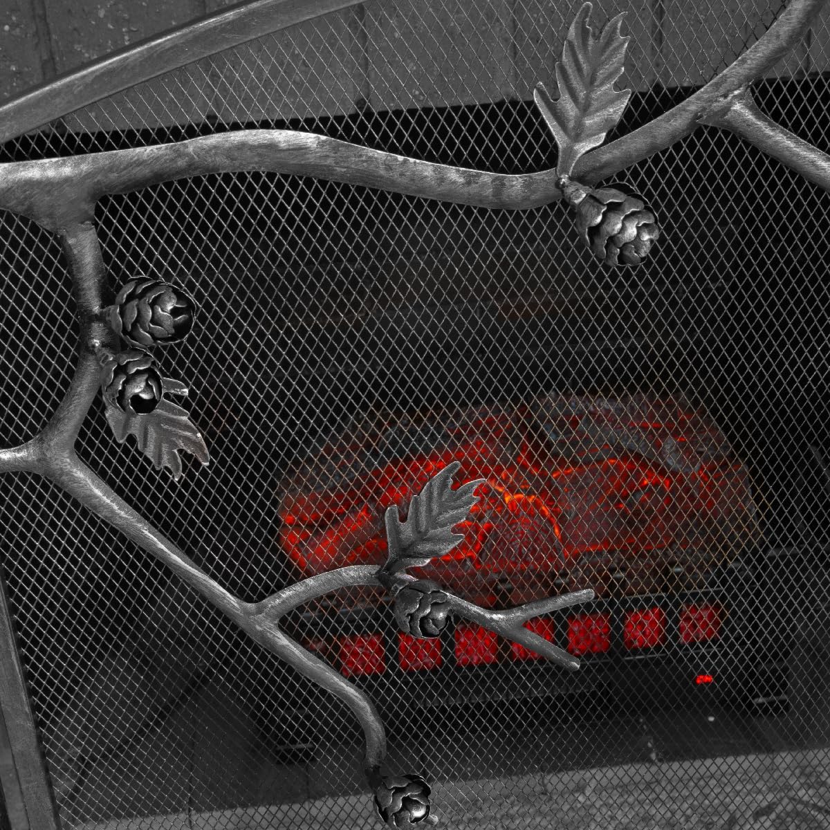 Barton 53x36 Fireplace Screen w/Tree Branches 3 Panel Fire Door Freestanding Cover Decorative Spark Guard Gate Grate, Black