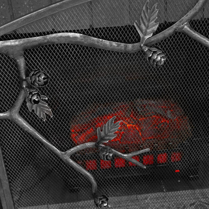 Barton 53x36 Fireplace Screen w/Tree Branches 3 Panel Fire Door Freestanding Cover Decorative Spark Guard Gate Grate, Black