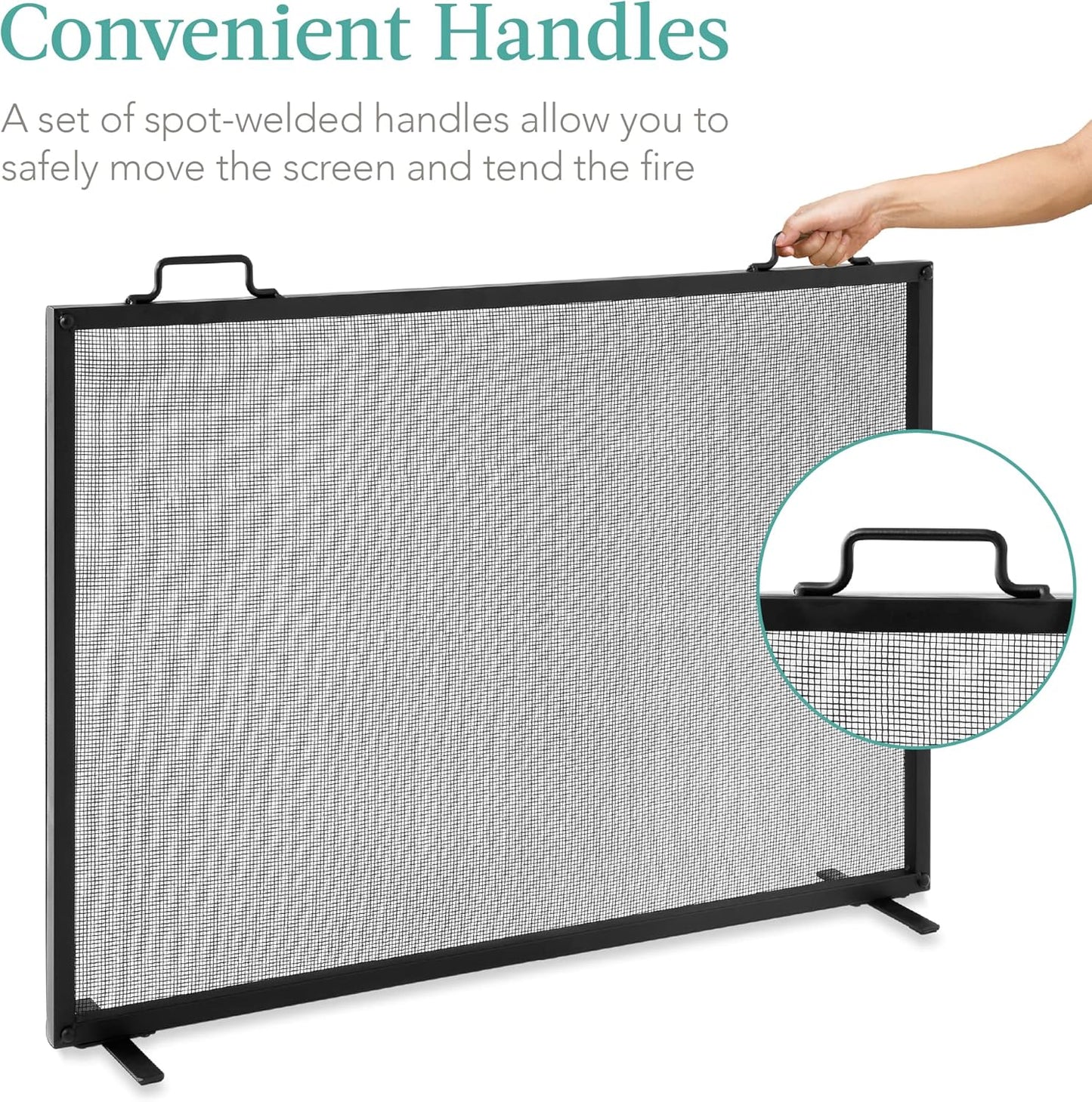Best Choice Products 38x27in Single Panel Fireplace Screen Handcrafted Steel Mesh Spark Guard for Living Room, Bedroom Décor w/Handles - Black