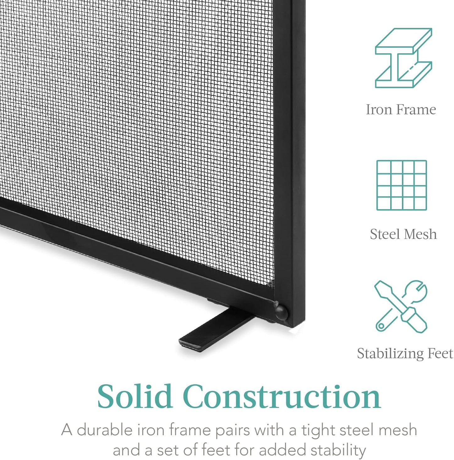 Best Choice Products 38x27in Single Panel Fireplace Screen Handcrafted Steel Mesh Spark Guard for Living Room, Bedroom Décor w/Handles - Black