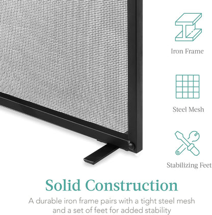 Best Choice Products 38x27in Single Panel Fireplace Screen Handcrafted Steel Mesh Spark Guard for Living Room, Bedroom Décor w/Handles - Black