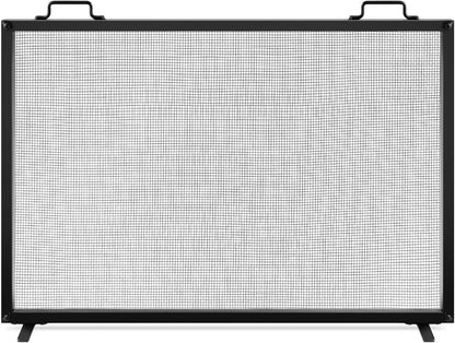 Best Choice Products 38x27in Single Panel Fireplace Screen Handcrafted Steel Mesh Spark Guard for Living Room, Bedroom Décor w/Handles - Black