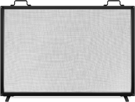 Best Choice Products 38x27in Single Panel Fireplace Screen Handcrafted Steel Mesh Spark Guard for Living Room, Bedroom Décor w/Handles - Black
