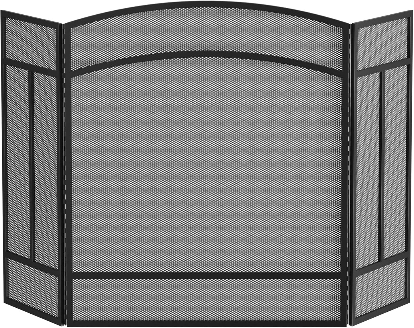 Fire Beauty Fireplace Screen 3 Panel Wrought Iron 48"(L) x 29"(H) Spark Guard Cover(Black)