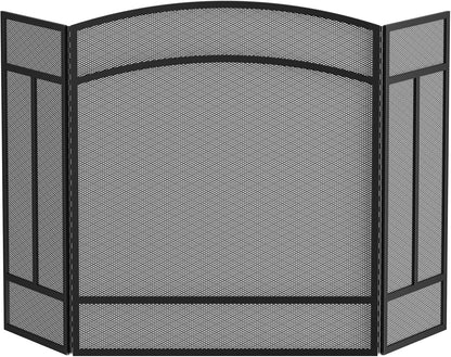 Fire Beauty Fireplace Screen 3 Panel Wrought Iron 48"(L) x 29"(H) Spark Guard Cover(Black)