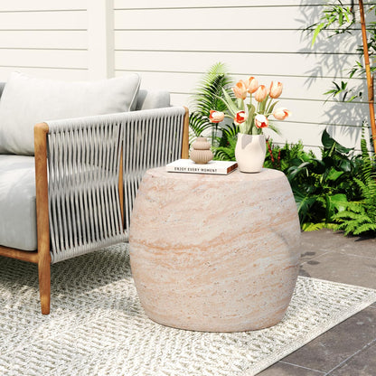 Christopher Knight Home Dila Patio Side Table, Lightweight Concrete End Table, Small Coffee Table, Garden Stool, Decorative Accent Table, Round Table Top, Side Table for Poolside Balcony, Travertine