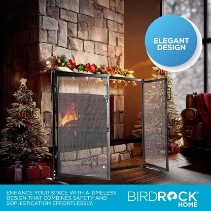 BIRDROCK HOME Fireplace Screen with Double Doors - Heavy Duty Iron Mesh, Welded for Durability, Elegant & Secure Fireplace Cover, Easy Assembly - 40 x 33 in, Black