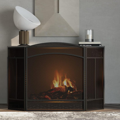 Fire Beauty Fireplace Screen 3 Panel Wrought Iron 48"(L) x 29"(H) Spark Guard Cover(Black)