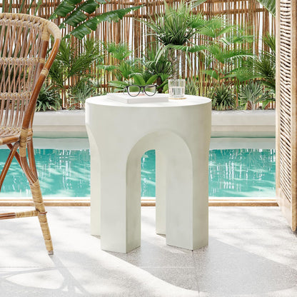 Christopher Knight Home Dila Patio Side Table, Lightweight Concrete End Table, Small Coffee Table, Garden Stool, Decorative Accent Table, Round Table Top, Side Table for Poolside Balcony, Travertine