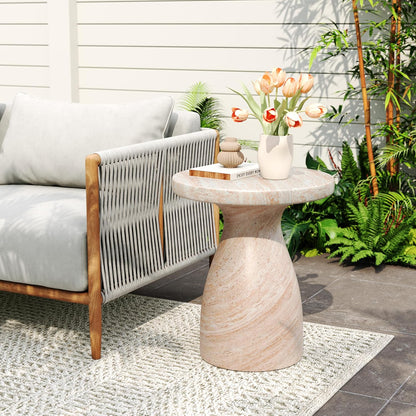 Christopher Knight Home Dila Patio Side Table, Lightweight Concrete End Table, Small Coffee Table, Garden Stool, Decorative Accent Table, Round Table Top, Side Table for Poolside Balcony, Travertine
