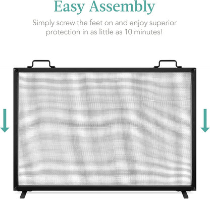 Best Choice Products 38x27in Single Panel Fireplace Screen Handcrafted Steel Mesh Spark Guard for Living Room, Bedroom Décor w/Handles - Black