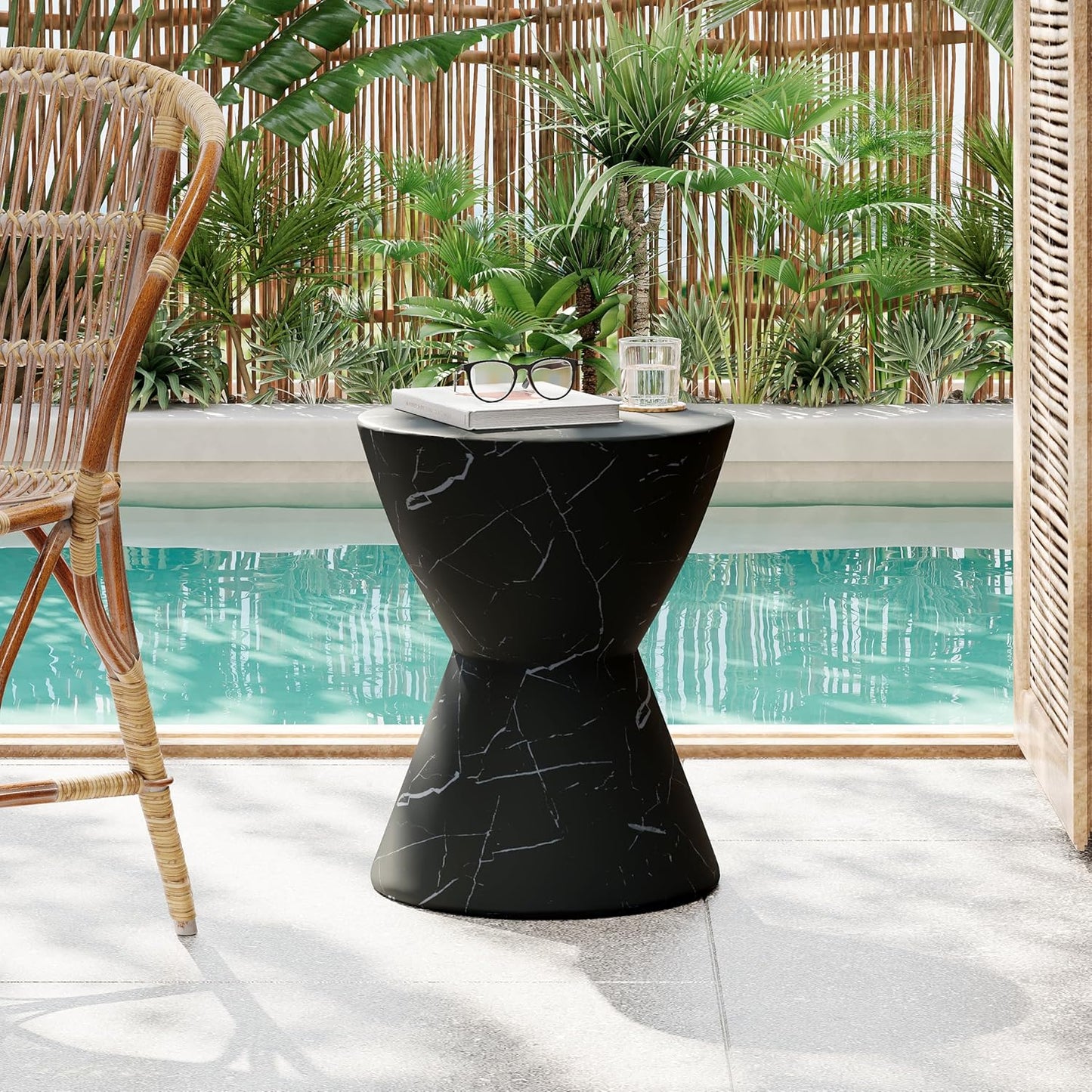 Christopher Knight Home Dila Patio Side Table, Lightweight Concrete End Table, Small Coffee Table, Garden Stool, Decorative Accent Table, Round Table Top, Side Table for Poolside Balcony, Travertine