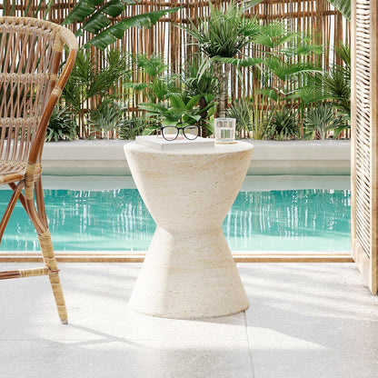 Christopher Knight Home Dila Patio Side Table, Lightweight Concrete End Table, Small Coffee Table, Garden Stool, Decorative Accent Table, Round Table Top, Side Table for Poolside Balcony, Travertine