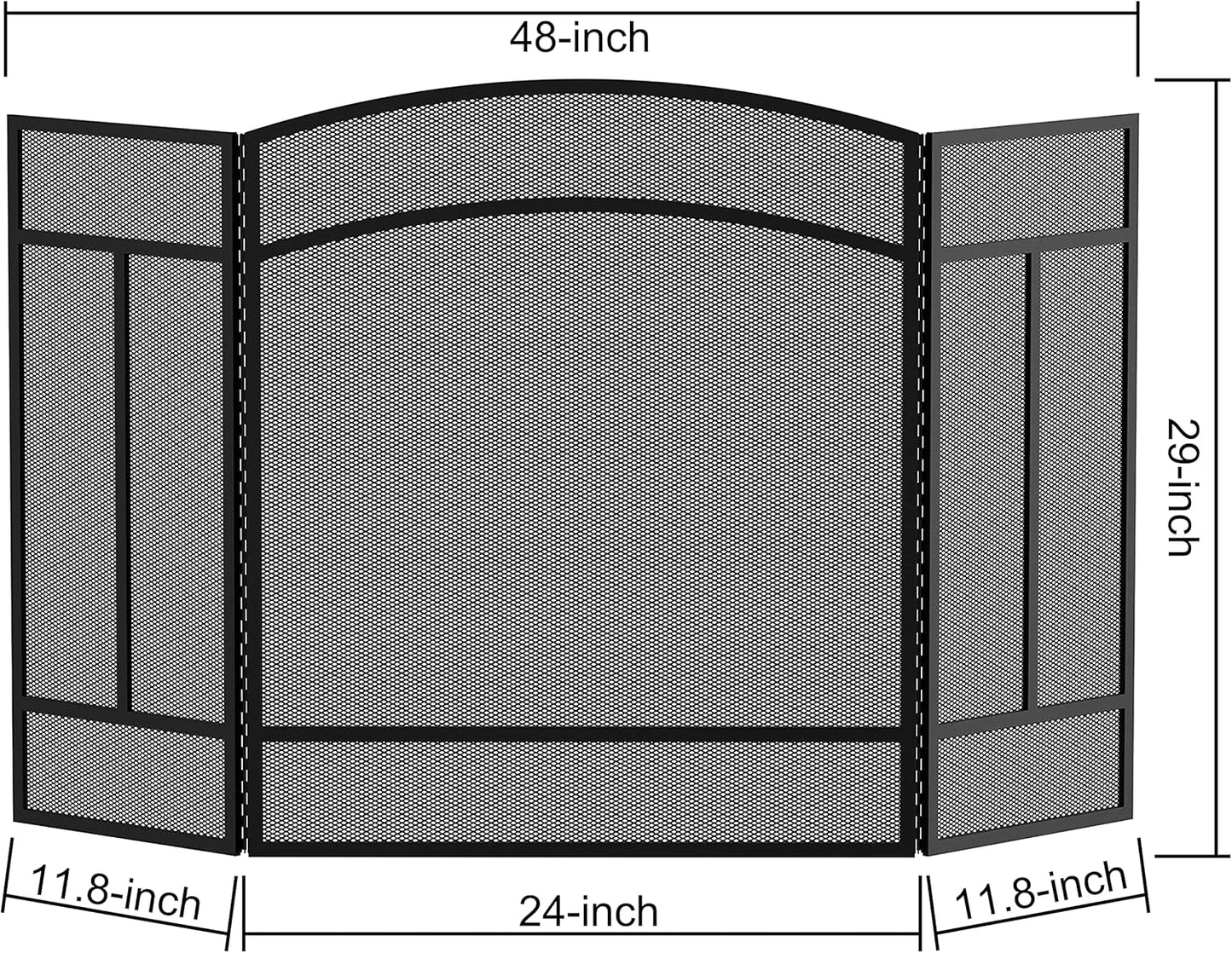 Fire Beauty Fireplace Screen 3 Panel Wrought Iron 48"(L) x 29"(H) Spark Guard Cover(Black)