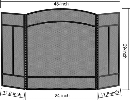 Fire Beauty Fireplace Screen 3 Panel Wrought Iron 48"(L) x 29"(H) Spark Guard Cover(Black)