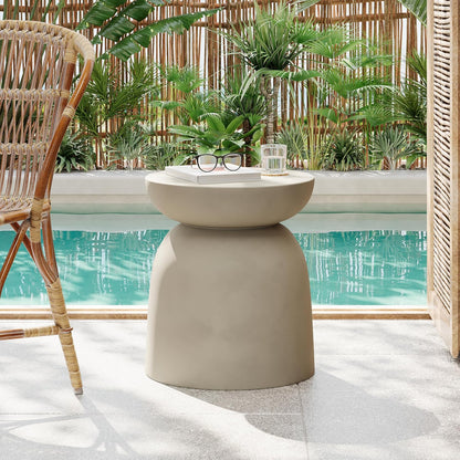 Christopher Knight Home Dila Patio Side Table, Lightweight Concrete End Table, Small Coffee Table, Garden Stool, Decorative Accent Table, Round Table Top, Side Table for Poolside Balcony, Travertine